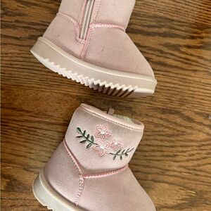 Pink Floral Embroidered Kids Boots